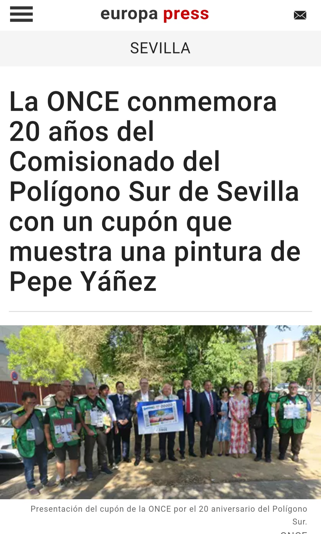 Pepe Yáñez. La ONCE celebra los 20 años del Comisionado del Polígono Sur con un cupón que muestra una pintura de Pepe Yáñez
